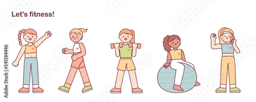 A collection of female characters exercising. flat vector illustration.