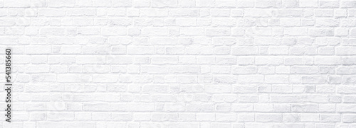 Brick wall, antique old grunge white texture wide panorama background.