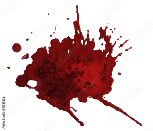 Canvas Print Isolated puddle of blood splattered on a flat white surface, dirty dense red liquid