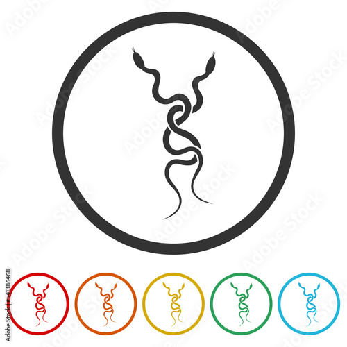 Silhouette snake icon. Set icons in color circle buttons