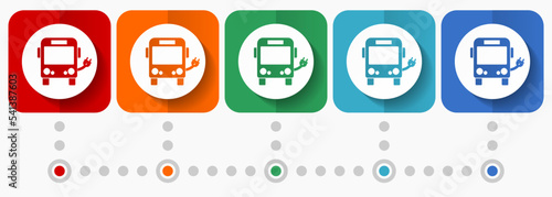 Slika na platnu Ecology, electrical bus vector icons, infographic template, set of flat design s