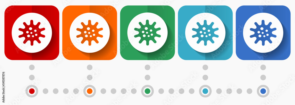 Virus, coronavirus, covid-19, infection vector icons, infographic template, set of flat design symbols in 5 color options Virus, coronavirus, covid-19, infection vector icons, infographic template, set of flat design symbols in 5 color options