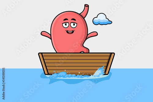cute cartoon Stomach get on boat in vector character illustration