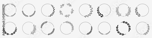 Set of black laurels frames branches. Hand drawn collection laurel leaves decorative elements. award. Vintage laurel wreaths collection. Leaves, swirls, ornate, award, icon. Vector illustration