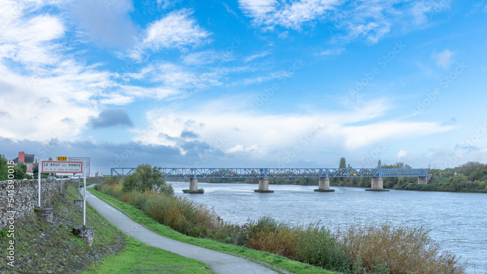 panorama of the river Loire near to Nantes with a steel bridge