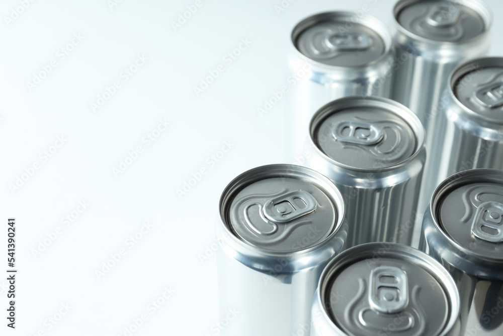 Concept of drink, blank cans, space for text Concept of drink, blank cans, space for text
