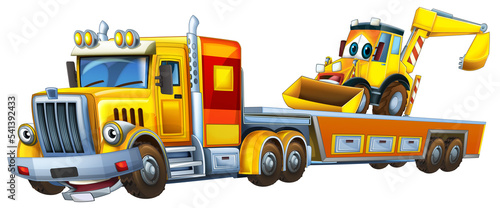 cartoon tow truck driving car excavator illustration © honeyflavour