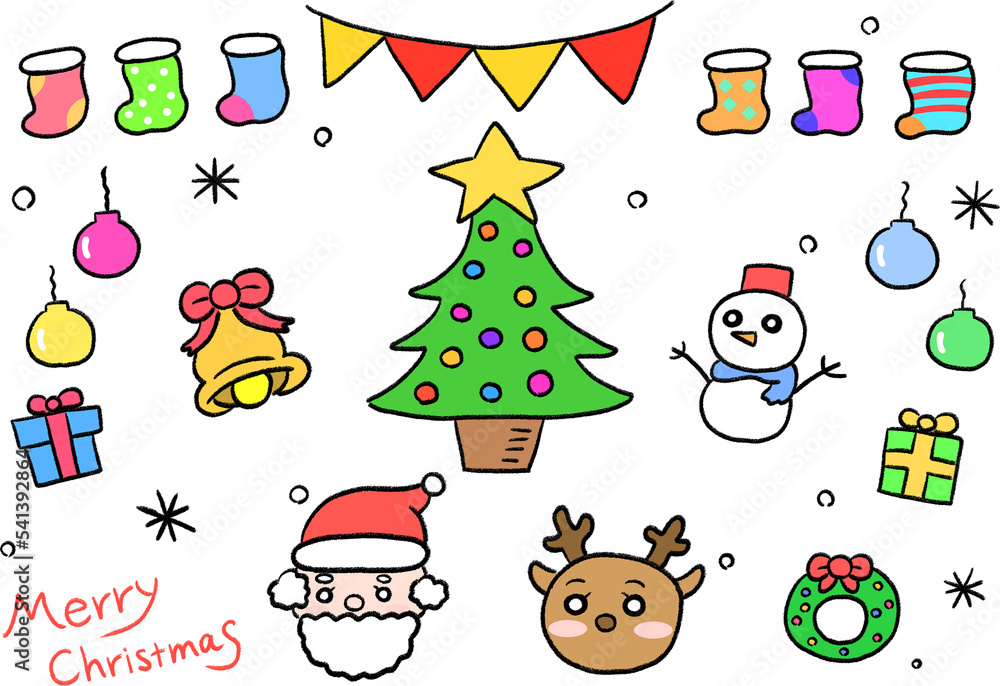 Fototapeta premium 手描きのクリスマス素材セット