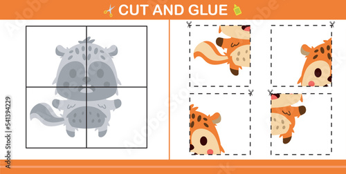 cute cartoon .education paper game for kindergarten and preschool.cut and glue game for kids