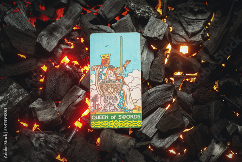 Fotografie, Obraz Queen of swords Tarot card. Moscow, Russia MAY 15, 2022