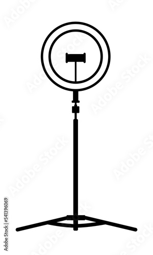 Luminous studio lamp ring, selfie camera stick. Isolated on white background