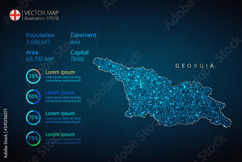 Georgia map infographics vector template with abstract geometric mesh polygonal light concept on blue background. Template for diagram, graph, presentation and chart