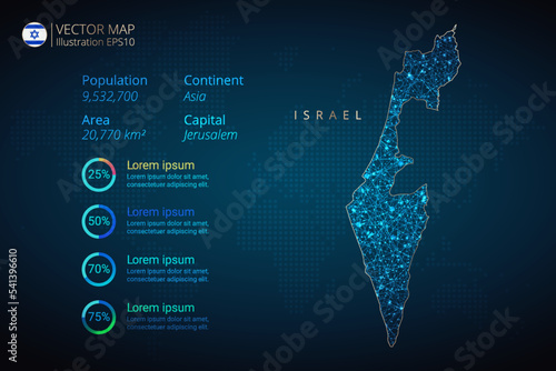 Israel map infographics vector template with abstract geometric mesh polygonal light concept on blue background. Template for diagram, graph, presentation and chart