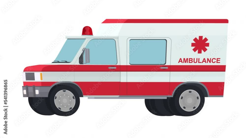 Medical transport. Animation of an ambulance with an alarm system, alpha channel. Cartoon Medical transport. Animation of an ambulance with an alarm system, alpha channel. Cartoon