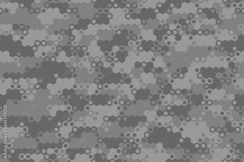 Hexagonal camouflage seamless pattern. Abstract modern geometric military dotted background texture for fabric and fashion print. Vector illustration.