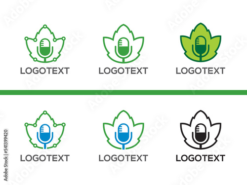 Podcast ivy Leaf logo design vector