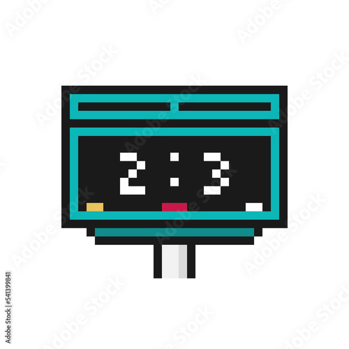 Football or soccer scoreboard with match score icon in pixel art design isolated on white background.