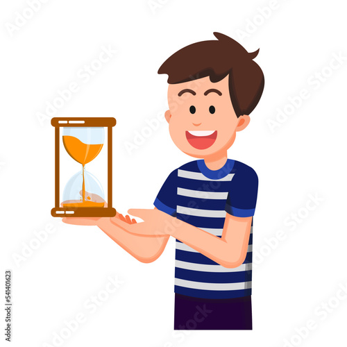 a cute boy holding an hourglass
