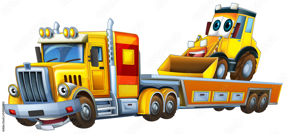 cartoon scene with tow truck driving with load other car isolated illustration for children cartoon scene with tow truck driving with load other car isolated illustration for children