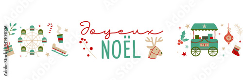 Joyeux Noël - Bannière autour des fêtes de fin d'année - Titre et illustrations vectorielles