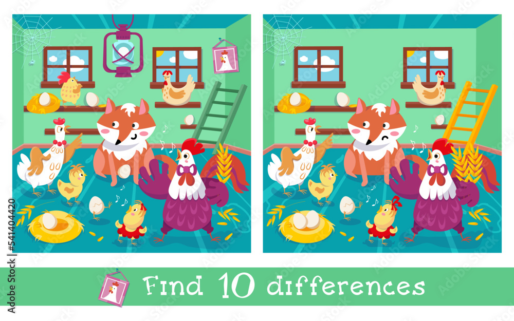 Vetor de Educational game, puzzle for children. Find 10 Differences ...