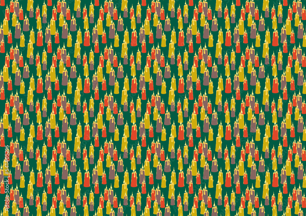 Candles, simple seamless pattern background in traditional Christmas colors, digital illustration