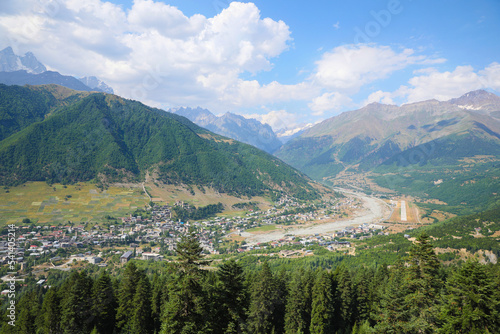 Beautiful landscape with green trees and mountains