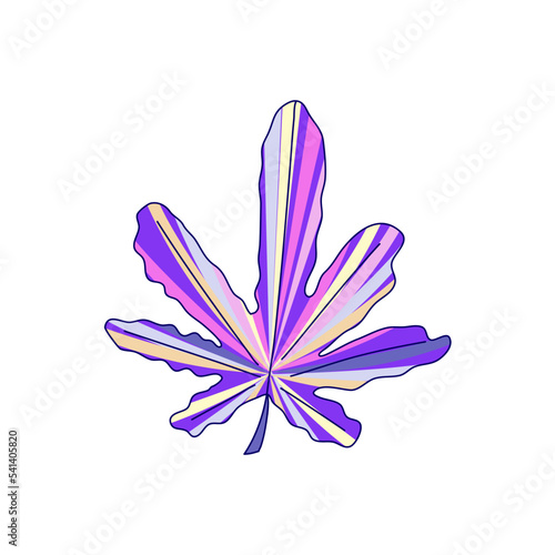 Groovy retro trippy cannabis isolated. Retro groovy magic leaf. Acid neon hippy vector plant. Trippy psychedelic design.
