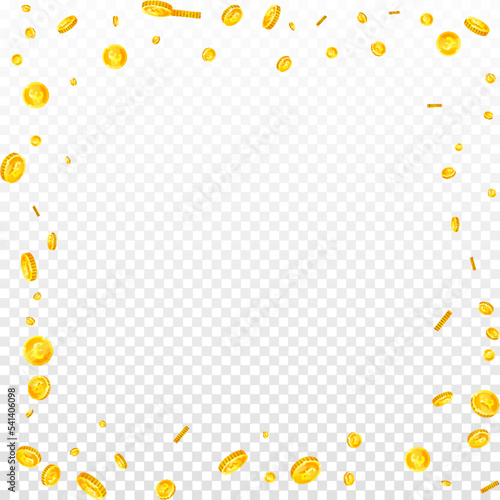 British pound coins falling. Scattered gold GBP