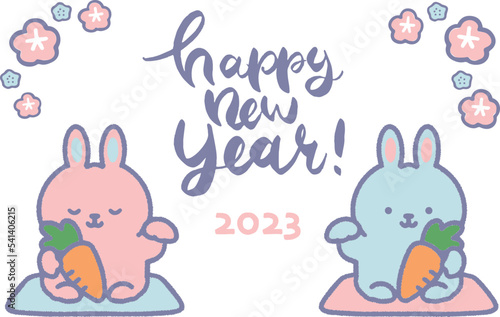 年賀状テンプレート 2023年 卯年 パステルカラー ベクターイラスト happynewyear 