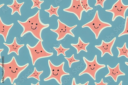 Seamless pattern with cute various starfishes. Vintage pastel texture. Summer hand drawn background for package, wrapping paper, banner, print, card, gift, fabric, card, textile, wallpaper, web