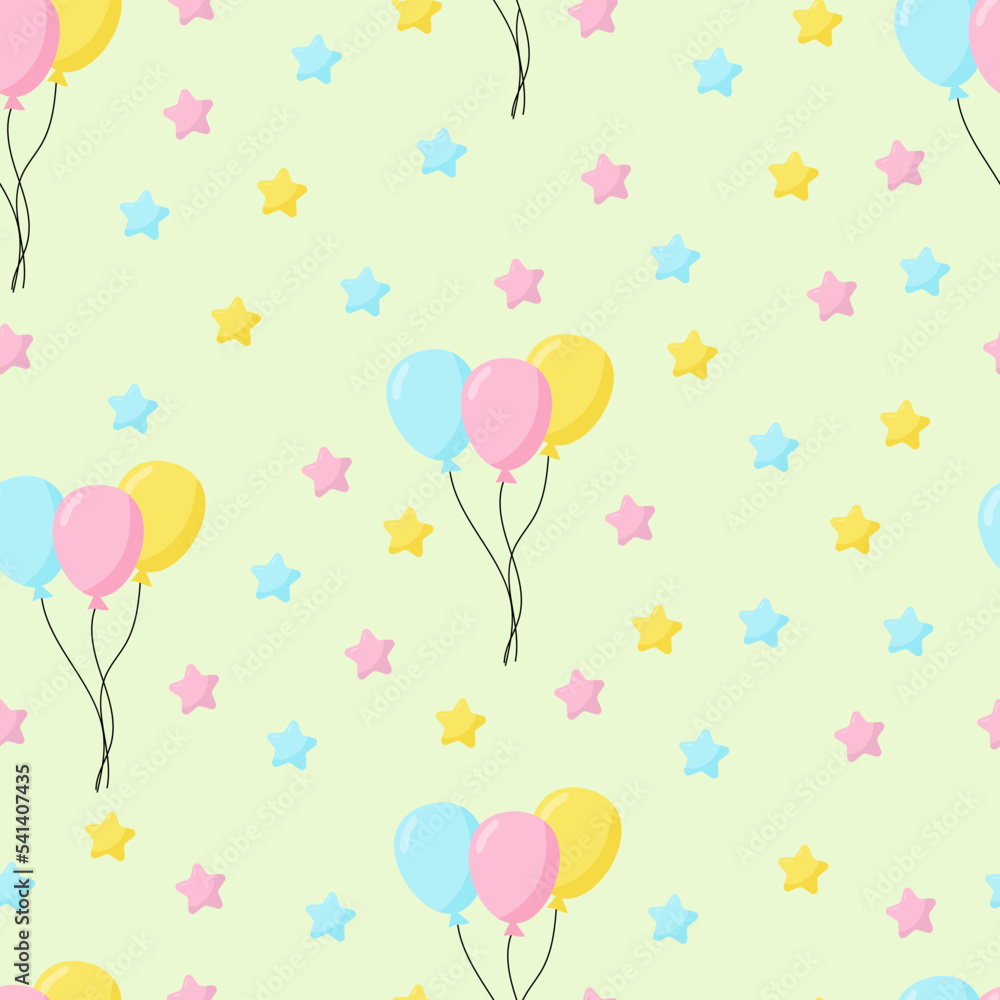 Seamless  background with party balloons of different colors ideal for baby shower.Air balloons vector seamless pattern.Design for home decor, textile, . Yellow background