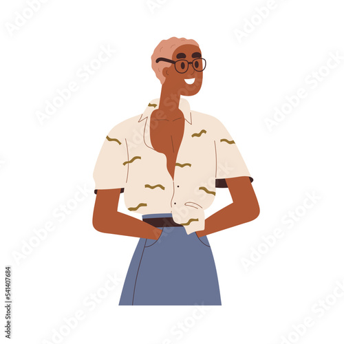 Happy black woman in glasses. Smiling young African-American girl in modern o...