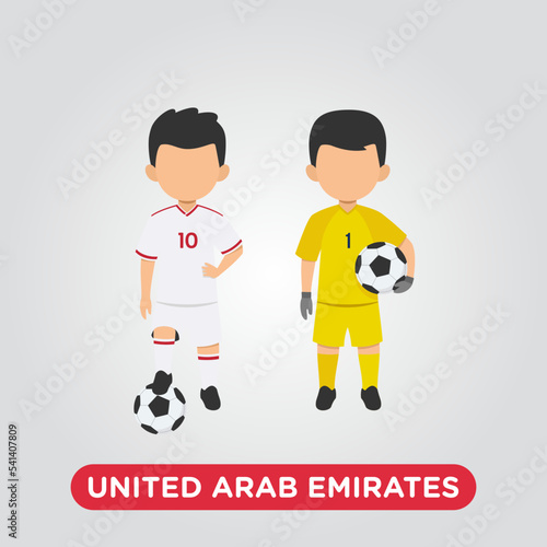 Vector Design illustration of collection football player of United Arab Emirates with children illustration (goal keeper and player).