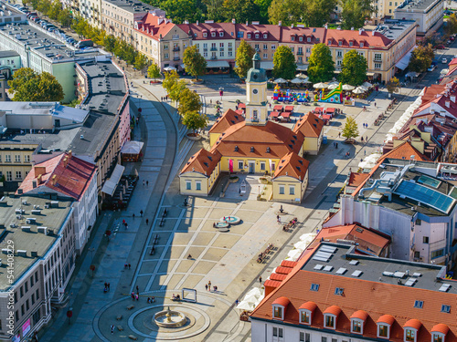 Old market in Bialystok city and sign #Bialystok aerial view, Poland