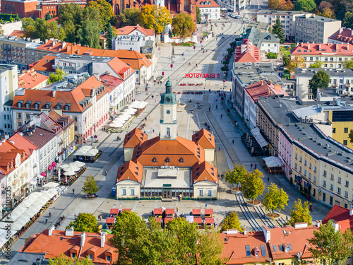 Принти на полотні Old market in Bialystok city and sign #Bialystok aerial view, Poland