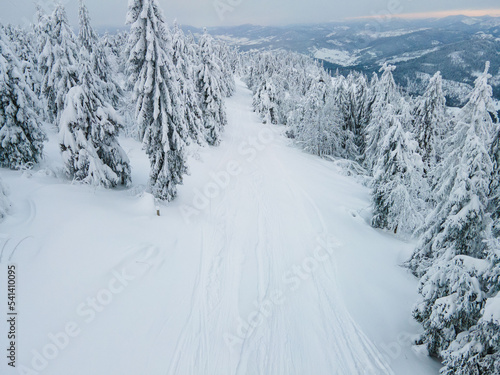 aerial landscape view of ukraine carpathian mountains winter time © phpetrunina14