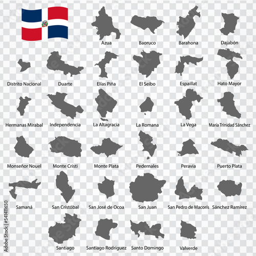 Thirty two Maps of Dominican Republic - alphabetical order with name. Every single map of Provinces are listed and isolated with wordings and titles. Dominican Republic. EPS 10.