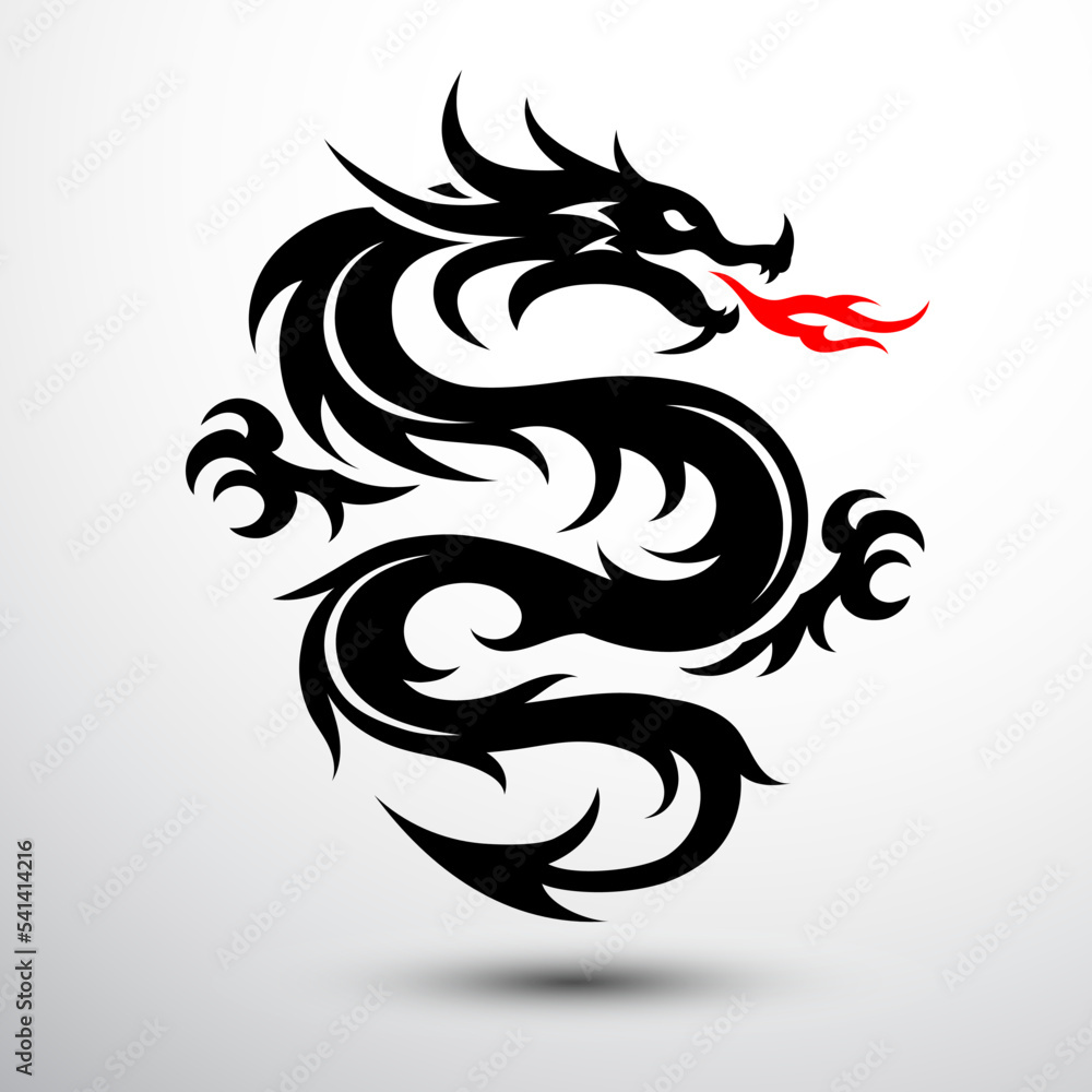 Chinese dragon silhouette flat color logo design infinity shape, vector ...