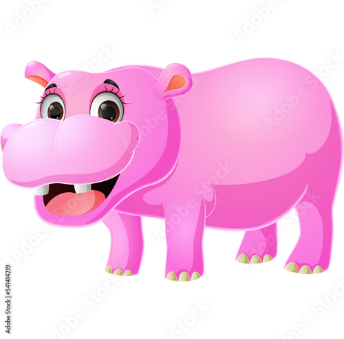 Cute hippo cartoon on white background