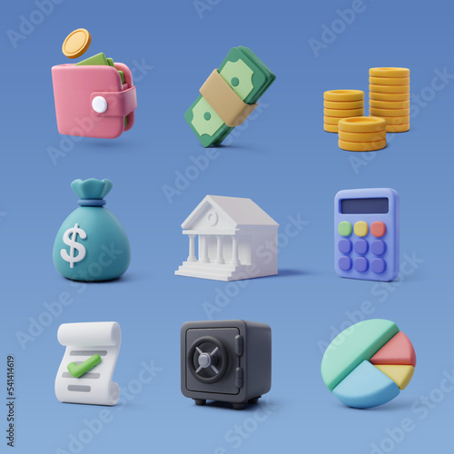 Set of 3d finance icon, Business and financial concept. photo