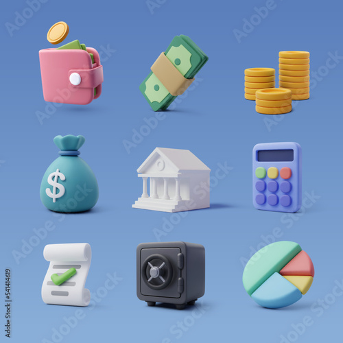Set of 3d finance icon, Business and financial concept.