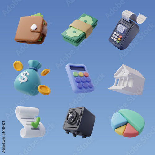 Set of 3d finance icon, Business and financial concept. photo