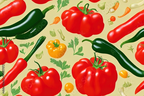 Food background, vegetables seamless pattern. Healthy eating tomato, garlic, carrot, pepper, broccoli, cucumber line icons. Vegetarian, farm grocery store illustration, green white color.