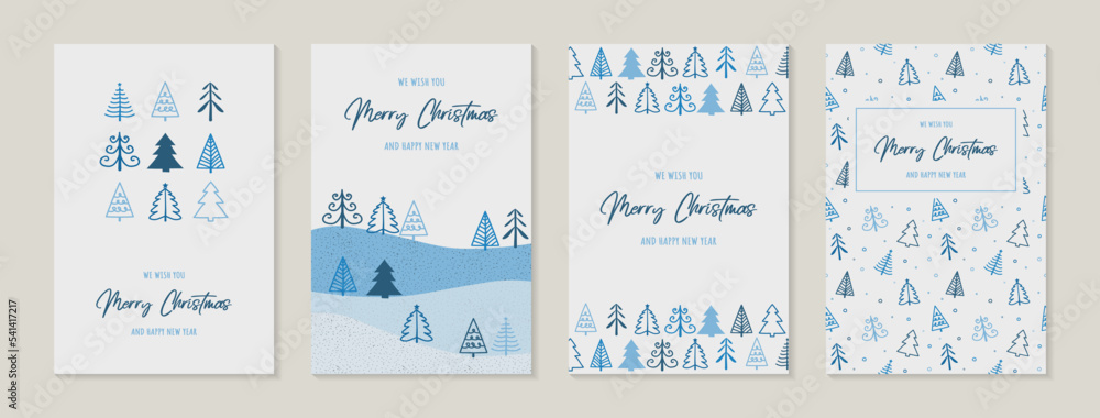 Christmas trees. Concept of winter greeting cards - collection. Vector illustration