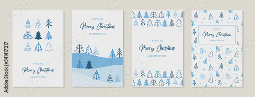 Christmas trees. Concept of winter greeting cards - collection. Vector illustration