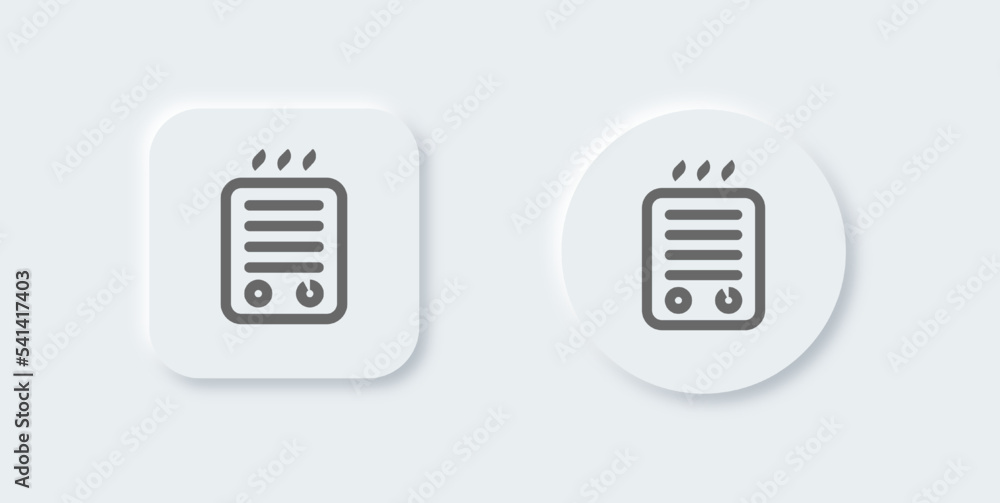 Heater line icon in neomorphic design style. Warm system signs vector illustration. Heater line icon in neomorphic design style. Warm system signs vector illustration.