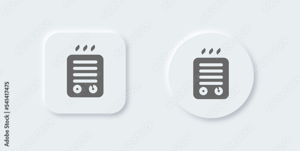 Heater solid icon in neomorphic design style. Warm system signs vector illustration. Heater solid icon in neomorphic design style. Warm system signs vector illustration.