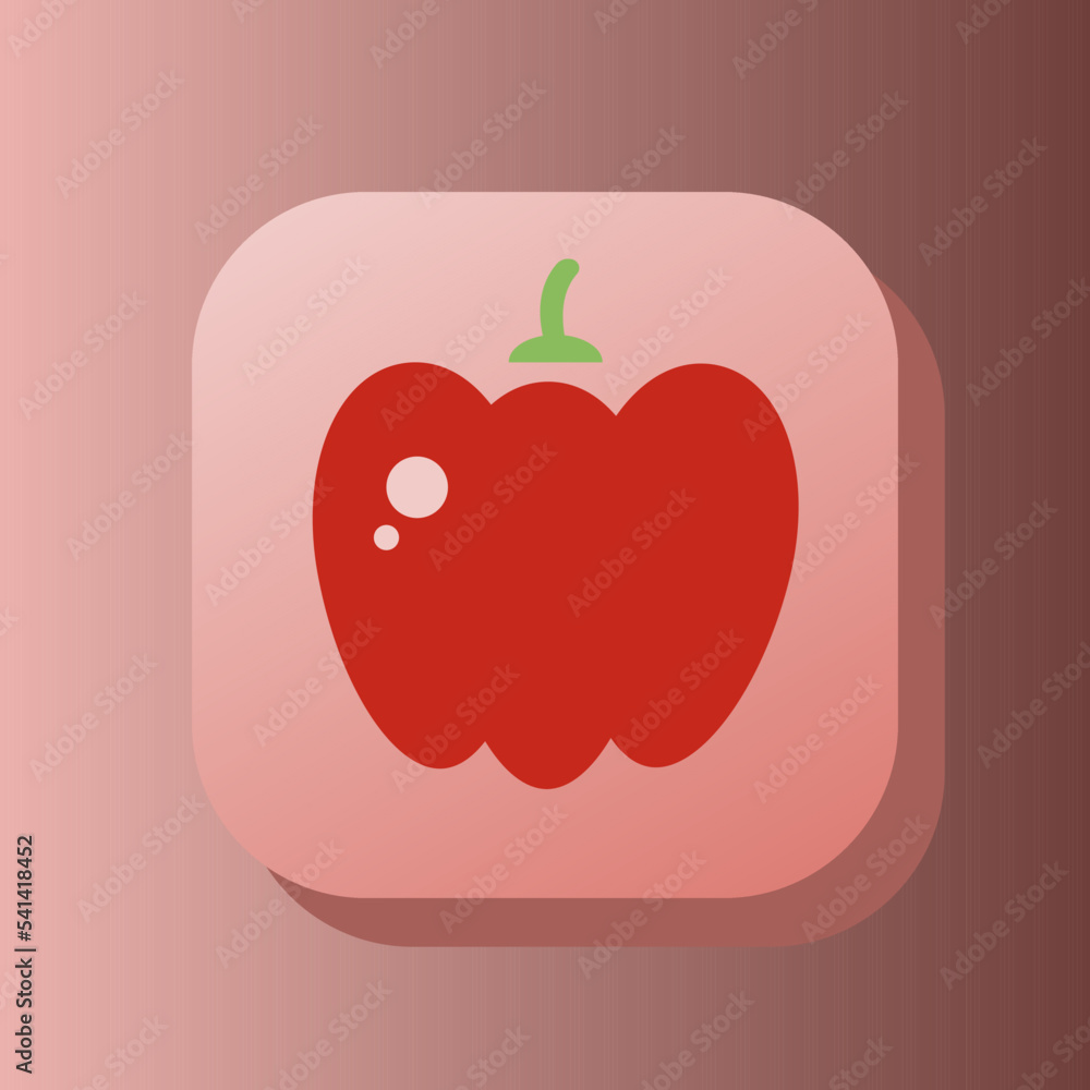 Paprika vegetable 3d button outline icon. Healthy nutrition concept. Flat symbol sign vector illustration isolated on pink background Paprika vegetable 3d button outline icon. Healthy nutrition concept. Flat symbol sign vector illustration isolated on pink background