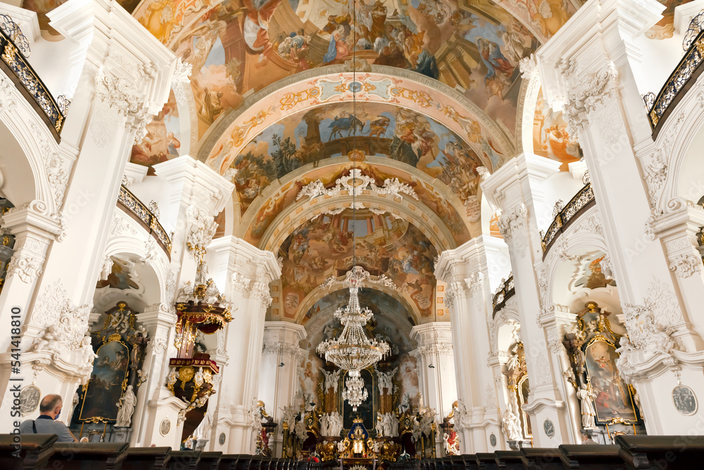 Church interior decoration Basilica of the Assumption of the Blessed Virgin Mary in Krzeszow, Poland